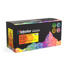 Brother TN-910Y compatible yellow toner, high print quality, 9000 page capacity, ideal for office printing with high color depth.