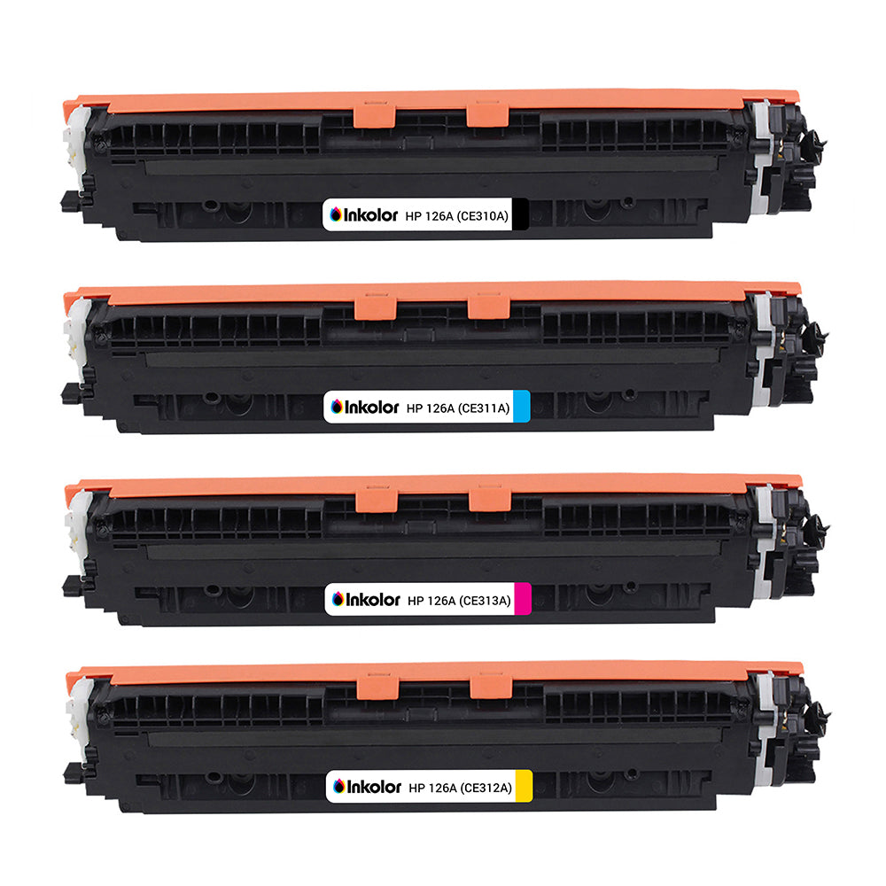 HP 126A multipack of compatible toners (CE310A, CE311A, CE312A, CE313A) in black and color for high print quality
