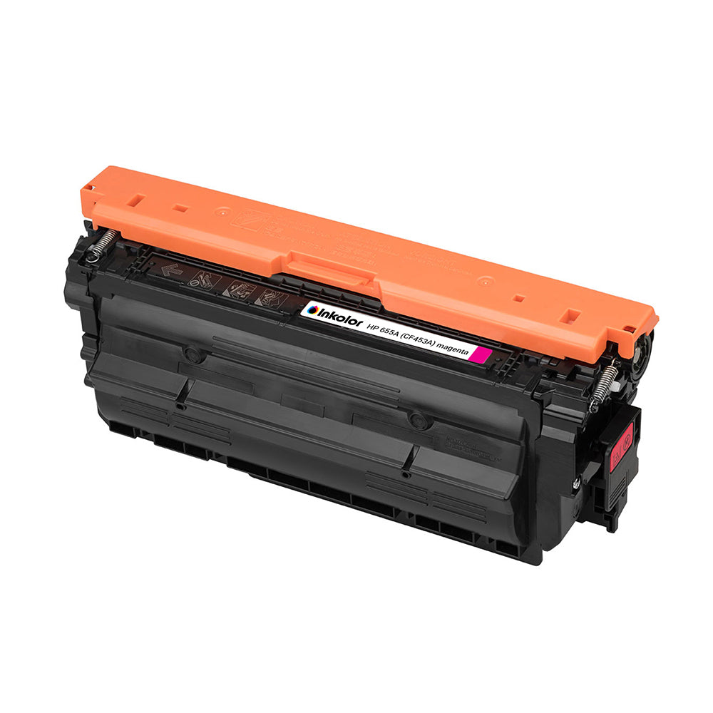 Compatible yellow HP 655A CF452A toner for high print quality and 10,500 page capacity, ideal for office environments.