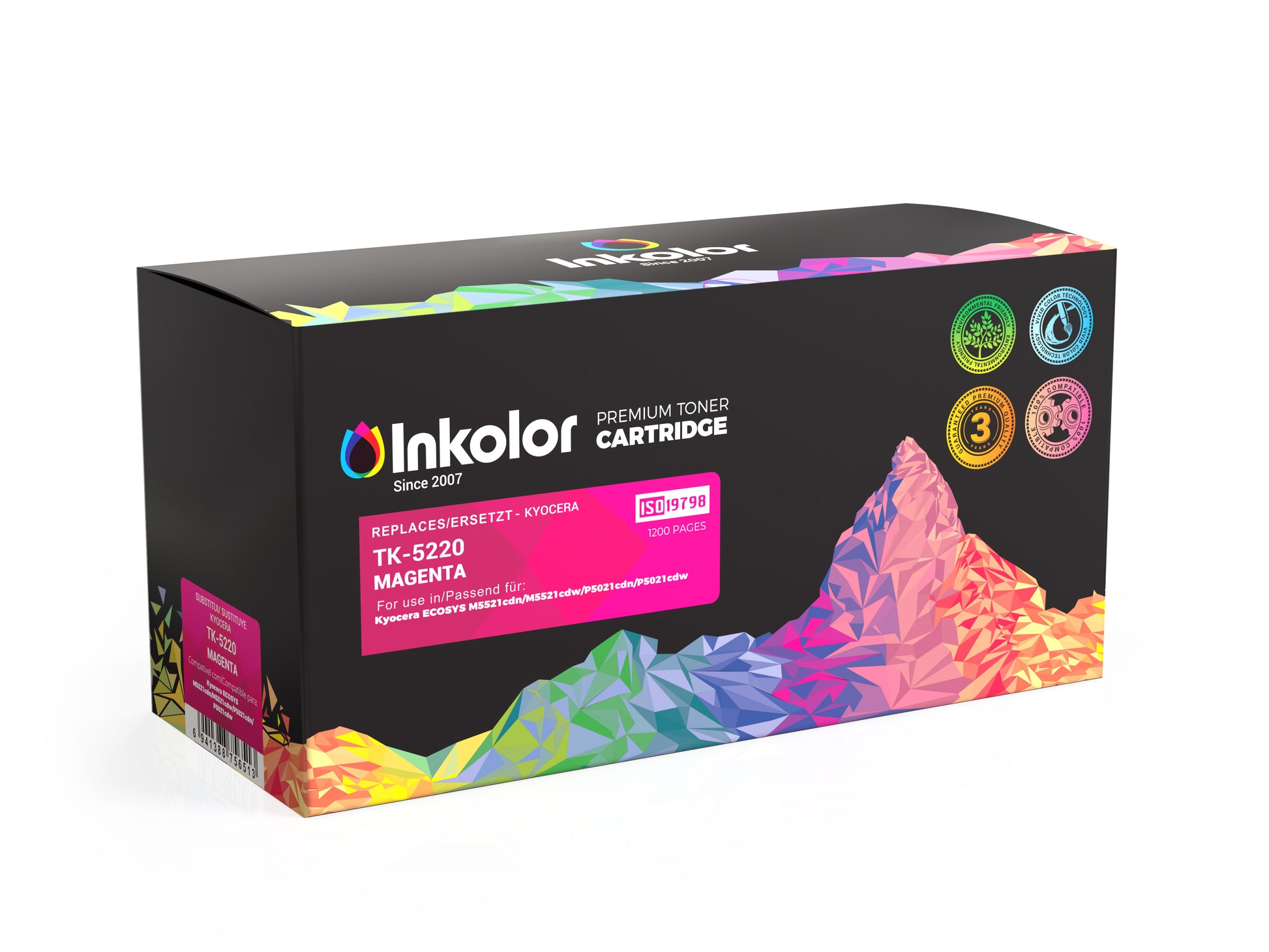 Kyocera TK-5220M compatible magenta toner with vivid colors, suitable for professional prints.
