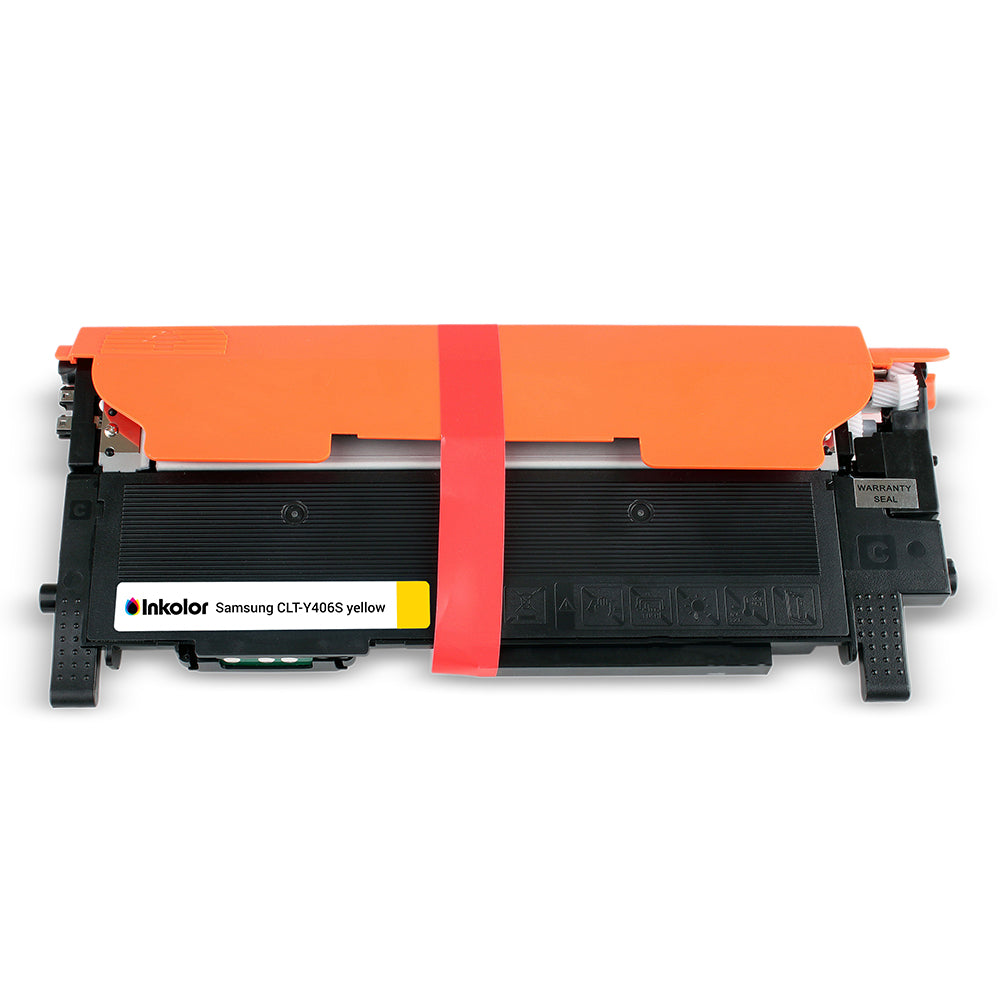 Compatible Samsung CLT-Y406S yellow toner with high print quality, ideal for office and home use, 1000 page capacity.