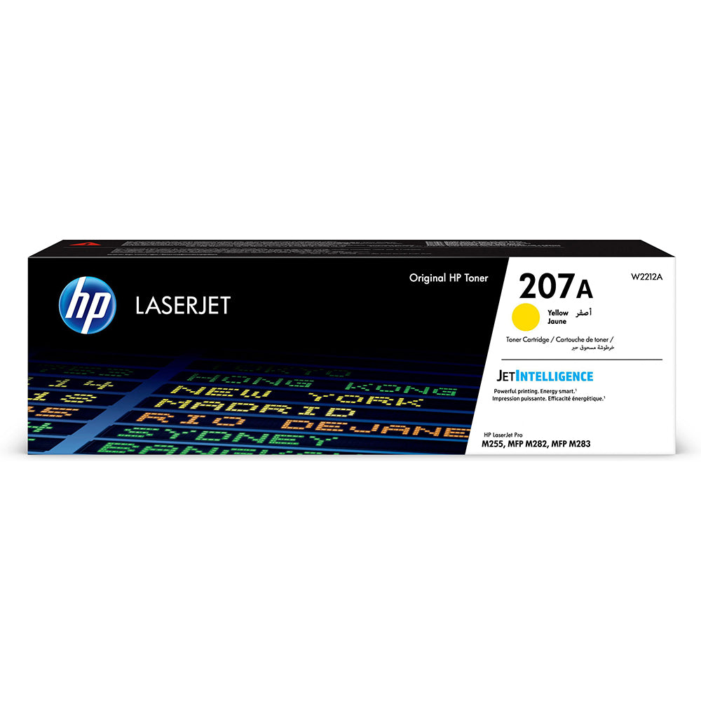 HP 207A (W2212A) compatible yellow toner cartridge for vibrant printing, up to 1,250 pages, ideal for offices and professional documents.