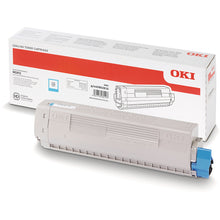 Oki 45862816 Cyan Toner Cartridge for high-volume office printing, up to 6,000 pages, showcasing box and cartridge design.