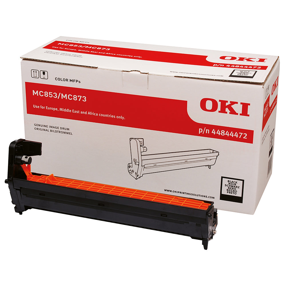 Oki 44844472 Black image drum for MC853/MC873 printers, durable original accessories, high print capacity, professional results.