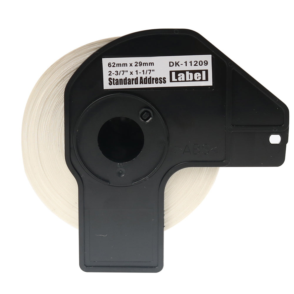 Brother DK-11209 compatible label roll for QL-series printers, 62mm x 29mm, high-quality self-adhesive standard address labels.