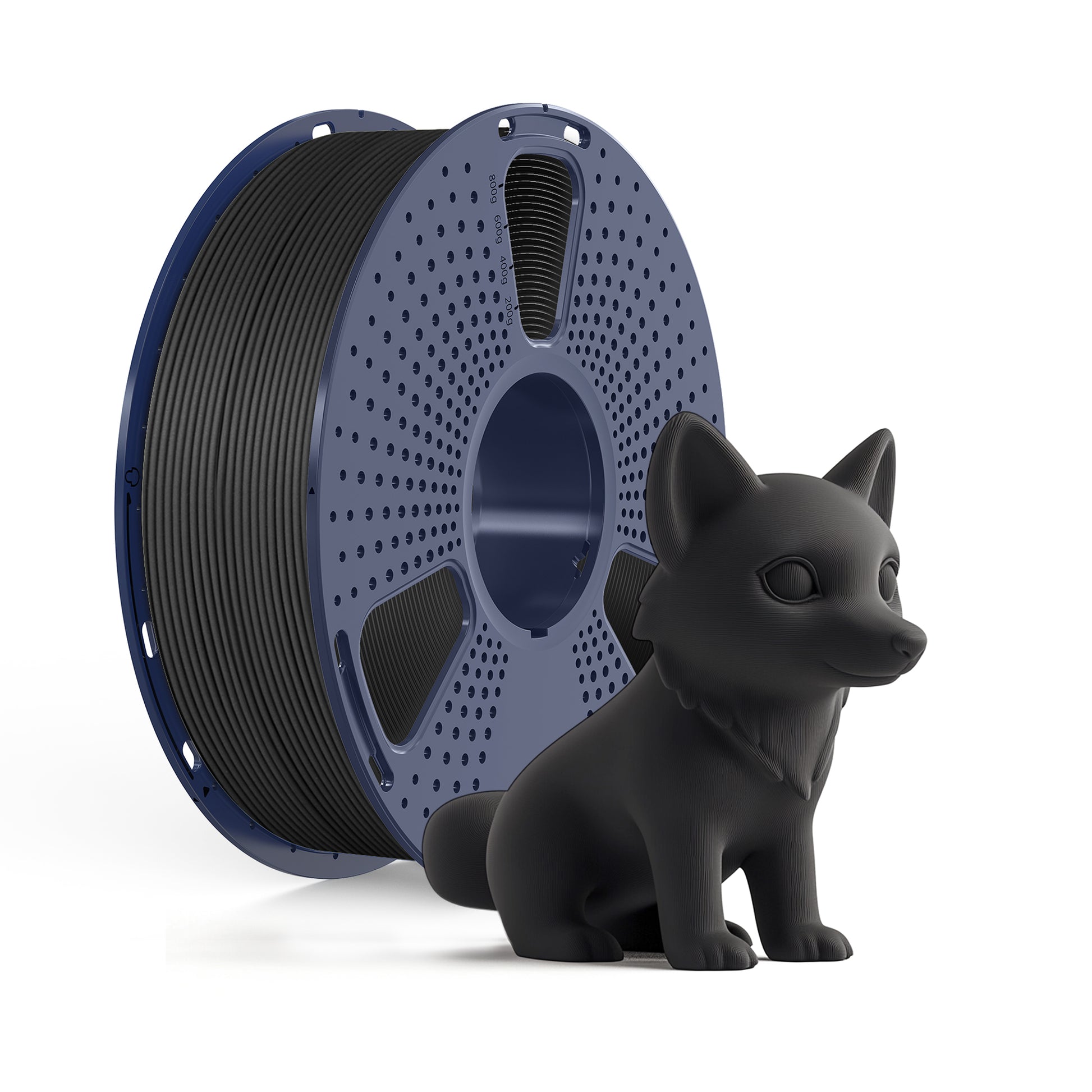Inkolor PLA Matt Schwarz Filament 1.75mm 1Kg 3D-Druck Filament spool with black matte 3D-printed fox model