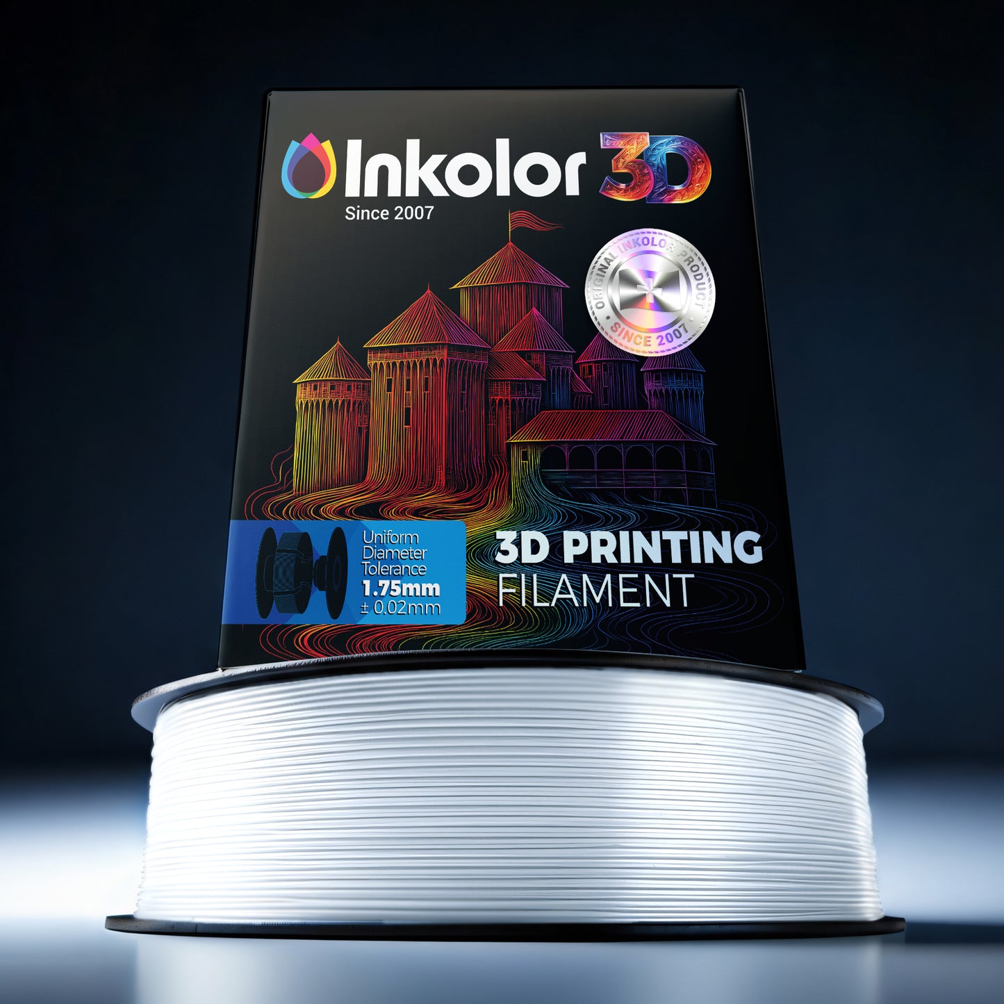 Inkolor PETG Weiss Filament 1.75mm 1Kg 3D-Druck Filament with packaging showing white filament spool.