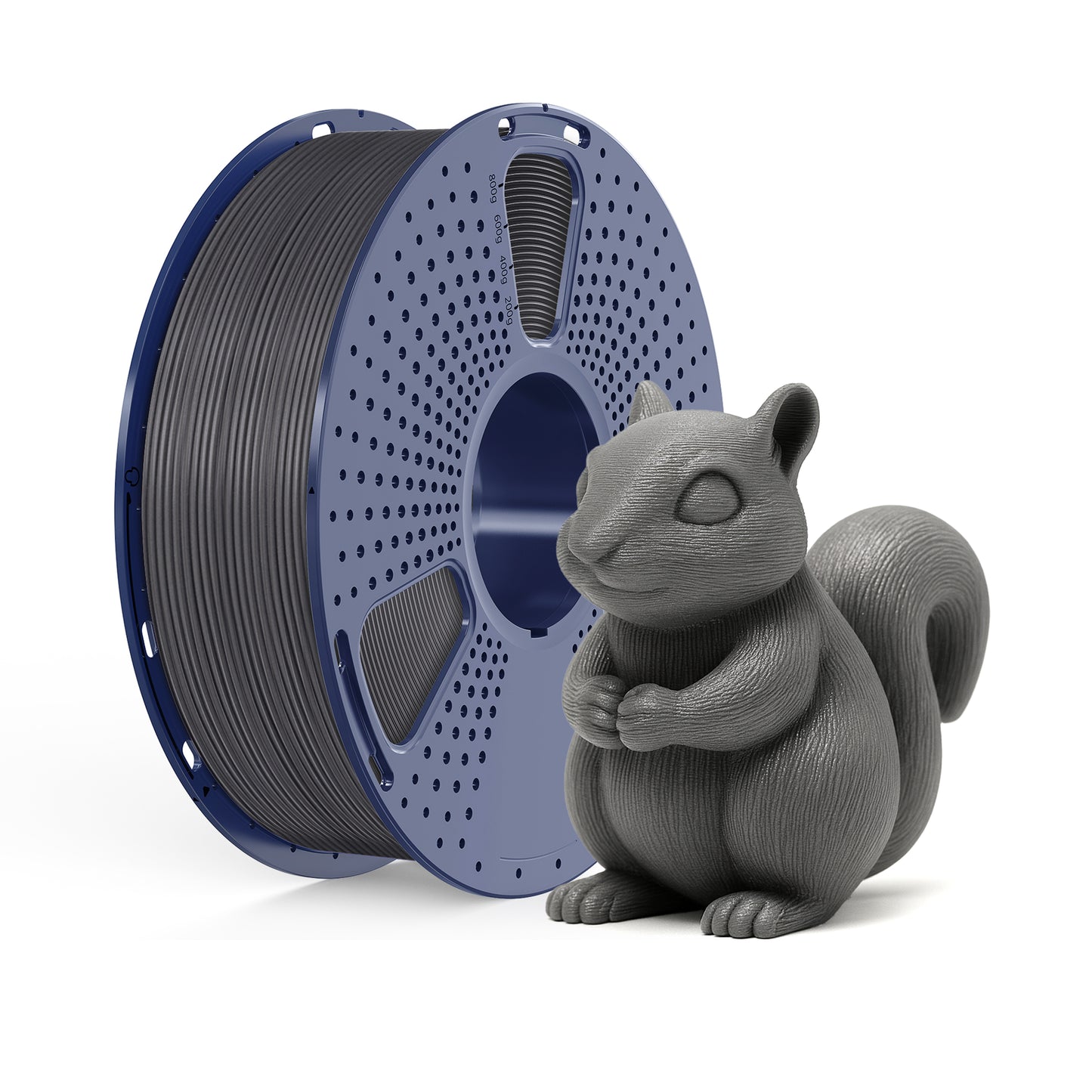 Inkolor PETG Grau Filament 1.75mm 1Kg 3D-Druck Filament spool with a gray 3D printed squirrel model in front