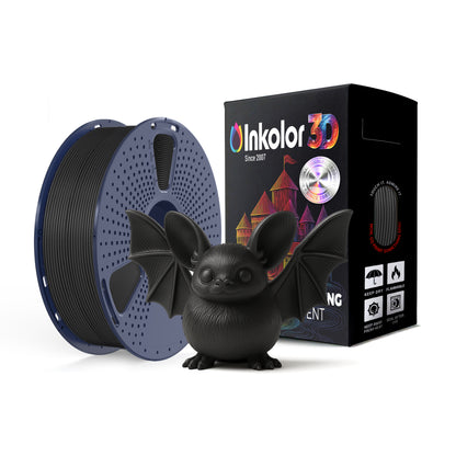 Inkolor PLA Carbon Fiber Filament 1.75mm 1Kg 3D-Druck Filament with 3D-printed bat model, showcasing strength and precision.