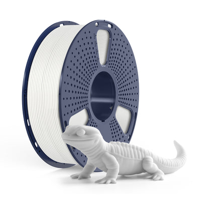 Inkolor PLA Meta Weiss Filament 1.75mm 1Kg 3D-Druck Filament spool with white lizard model showcasing high-speed printing quality.