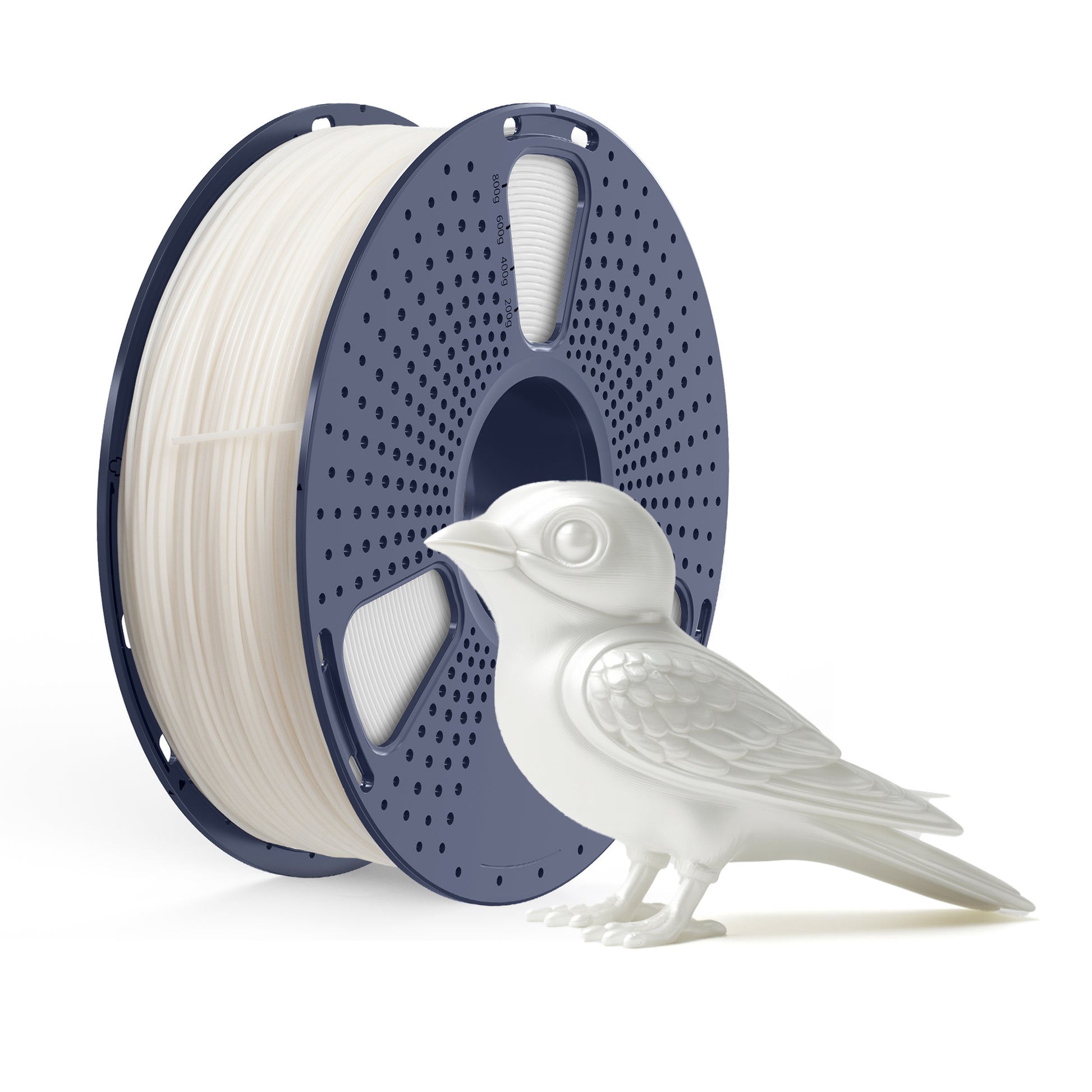 Inkolor TPU95A Weiss Filament 1.75mm 1Kg 3D-Druck Filament with 3D-printed bird sculpture showcasing flexibility and smooth finish