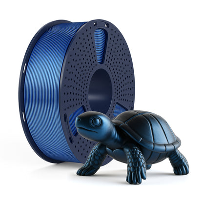 Inkolor Silk PLA+ Bicolor Schwarz Blau Filament 1.75mm 1Kg 3D-Druck Filament with turtle model, showcasing color change effect.