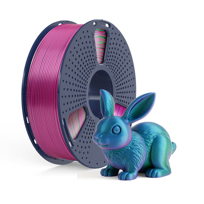 Inkolor Silk PLA+ Tricolor Blau Grün Violett Filament 1.75mm 1Kg 3D-Druck Filament, Hase Modell mit Farbverlaufseffekt, Kunststoffspule.
