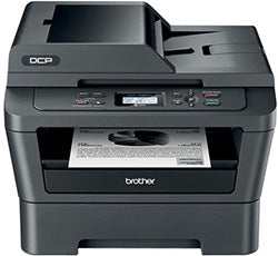 Brother DCP-7060D monochrome laser printer with copier and scanner, ideal for small offices, featuring automatic duplex printing.