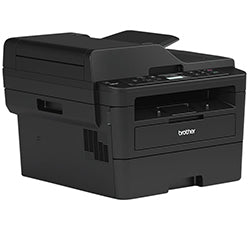 Brother DCP-L2550DN compact monochrome laser printer with copier and scanner, ideal for small offices, featuring automatic duplex printing.