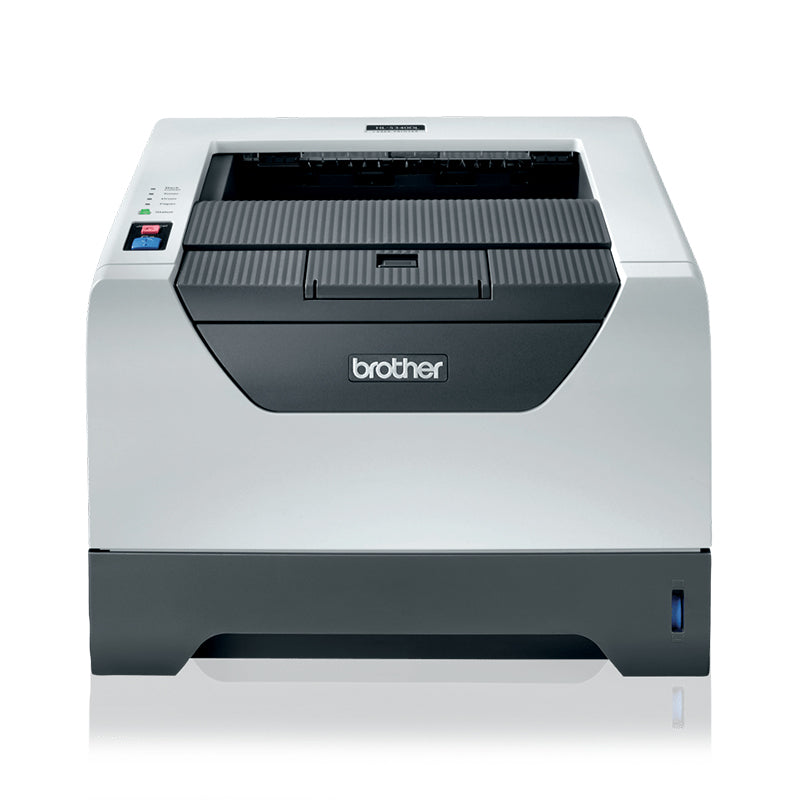 Front view of Brother HL-5340D monochrome laser printer featuring duplex printing and high-speed performance.