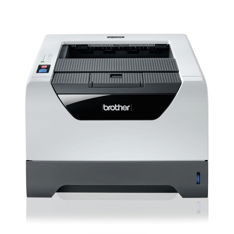 Brother HL-5370DW monochrome laser printer, up to 30 ppm, automatic duplex, USB, Ethernet, and WiFi connectivity, ideal for offices.