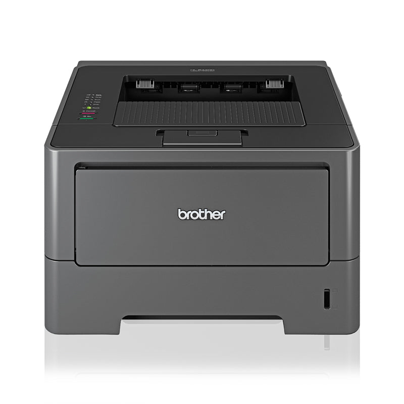 Front view of Brother HL-5440D monochrome laser printer with high-speed 38 ppm and automatic duplex printing.