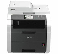 Brother MFC-9140CDN compact color laser multifunction printer with duplex printing, 22 ppm speed, 2400x600 dpi resolution.