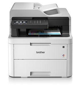 Portable image of Brother MFC-L3730CDN printer showing its compact laser multifunction design for printing, scanning, copying, and faxing.