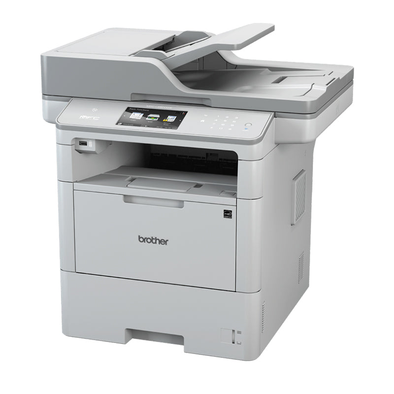 Brother MFC-L6800DW Monochrome Laser Printer, ideal for busy offices, featuring fast 46ppm printing and high paper capacity.