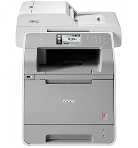 Brother MFC-L9550CDW multifunction color laser printer with duplex printing, supports 30 ppm, and 2400 x 600 dpi resolution.
