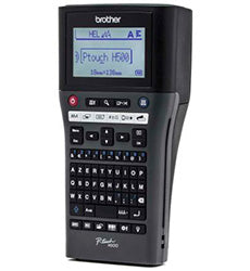 Brother PT-H500 portable label printer with LCD screen and keyboard, ideal for high-speed label printing with USB interface.