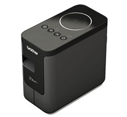 Brother PT-P750W label printer with USB and Wi-Fi connectivity, supports 3.5mm to 24mm tape widths, black design.