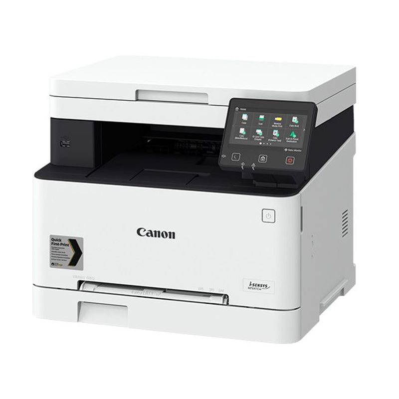 Canon i-Sensys MF-641CW multifunction color laser printer with touchscreen display.