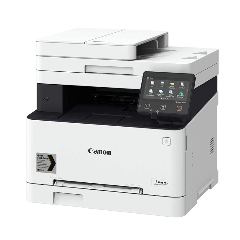 Canon i-Sensys MF-643CDW multifunction color laser printer with touchscreen display for efficient small to medium office use.