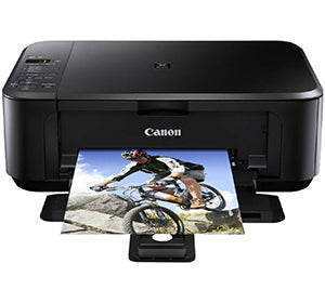 Canon PIXMA MG3150 multifunction printer printing a photo of a cyclist