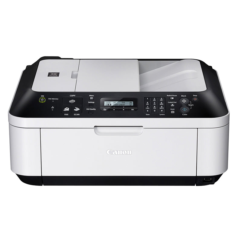 Canon PIXMA MX360 multifunction inkjet printer with ADF for printing, scanning, copying, and faxing. Compact design.