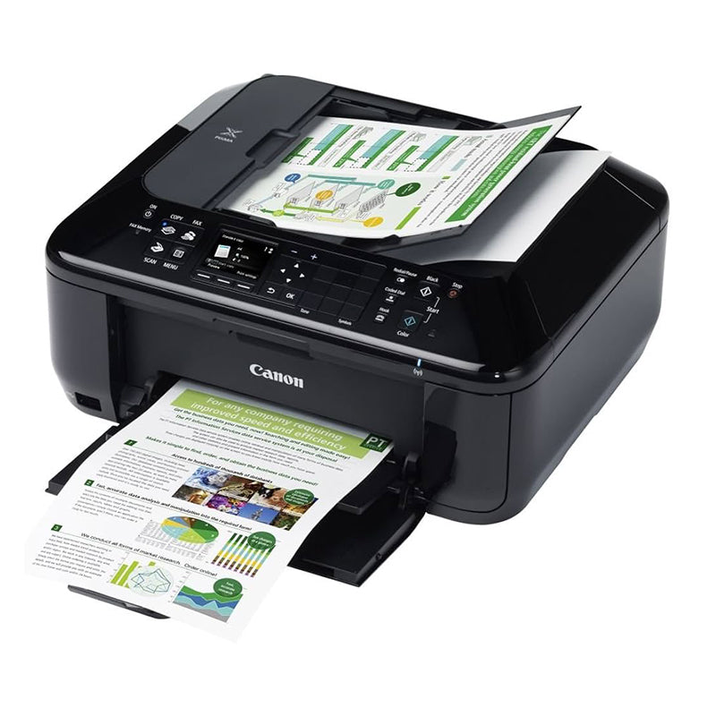 Canon PIXMA MX525 multifunction printer printing documents with wireless capability.