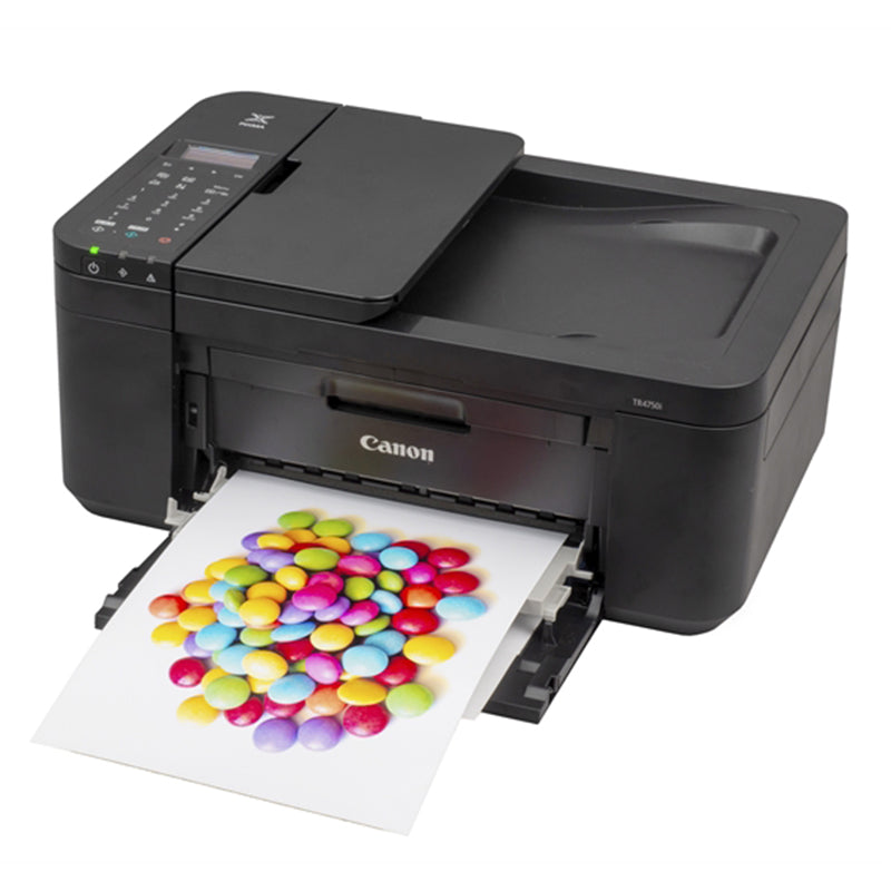 Canon Pixma TR4750I multifunction printer printing color document, ideal for small offices.