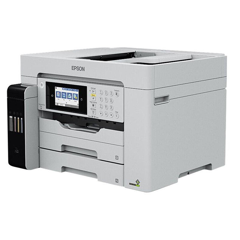 Epson EcoTank ET-16680 printer with touchscreen display, designed for high efficiency and low operating costs. Features duplex printing.