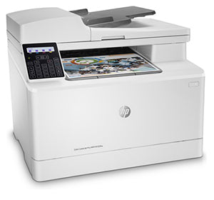 HP Color LaserJet Pro M183fw multifunction color laser printer with display panel, showcasing compact design for efficient office use.