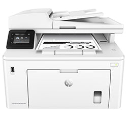 HP LaserJet Pro MFP M227fdw multifunction monochrome printer with automatic duplex and 35-sheet ADF.