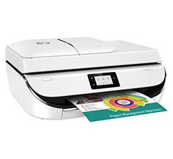 HP OfficeJet 5232 multifunction printer with a color page output, featuring wireless printing, scanning, copying, and faxing capabilities.