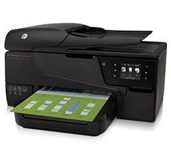HP OfficeJet 6700 multifunction inkjet printer with touch screen and automatic duplex printing, printing a color page