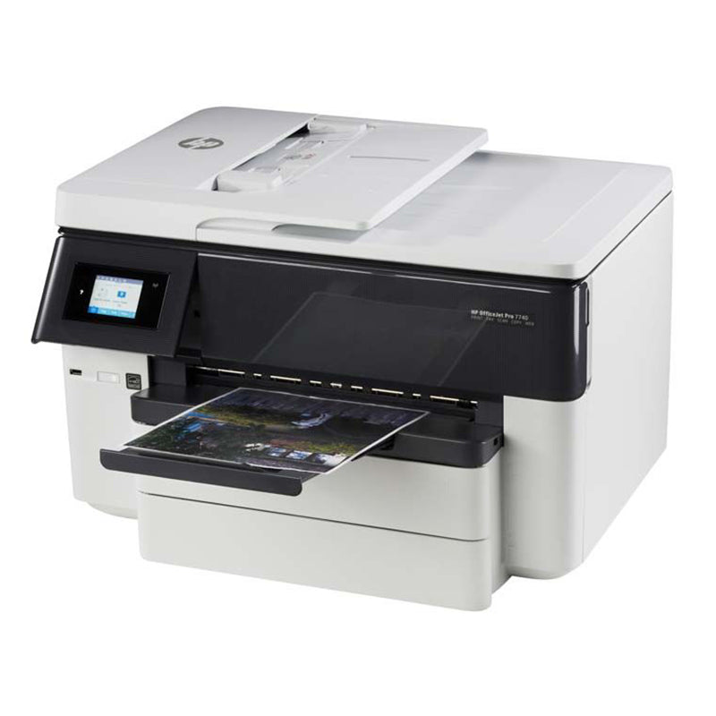 HP OfficeJet Pro 7740 multifunction printer with print, copy, scan, and fax capabilities for office environments.