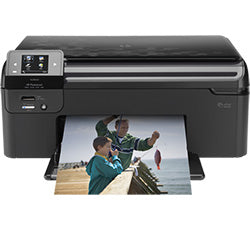 HP PhotoSmart Wireless B110 inkjet printer showcasing photo printing capabilities for home use.