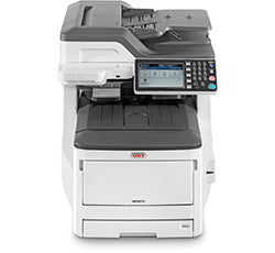 Oki MC873 A3 color multifunction printer with high print speed and versatile functions, ideal for office environments.