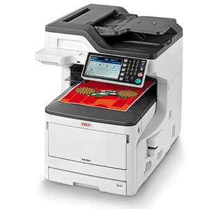 Oki MC883DN A3 color multifunction printer with touchscreen interface, designed for fast, efficient printing, copying, scanning, and faxing.