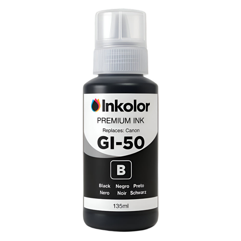 Compatible Canon GI-50PGBK cartouche d'encre noire par Inkolor, encre premium pour des solutions d'impression de haute qualité et efficaces.