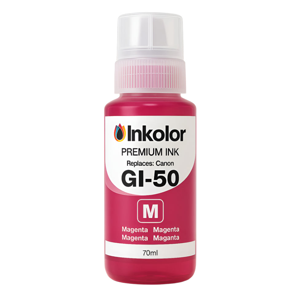 Cartouche d'encre magenta compatible Canon GI-50M pour une impression de haute qualité et économique, adaptée aux imprimantes à encre Canon GI-50.