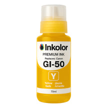 Cartouche d'encre jaune compatible Canon GI-50Y, haute capacité pour imprimantes MegaTank, qualité d'impression supérieure.