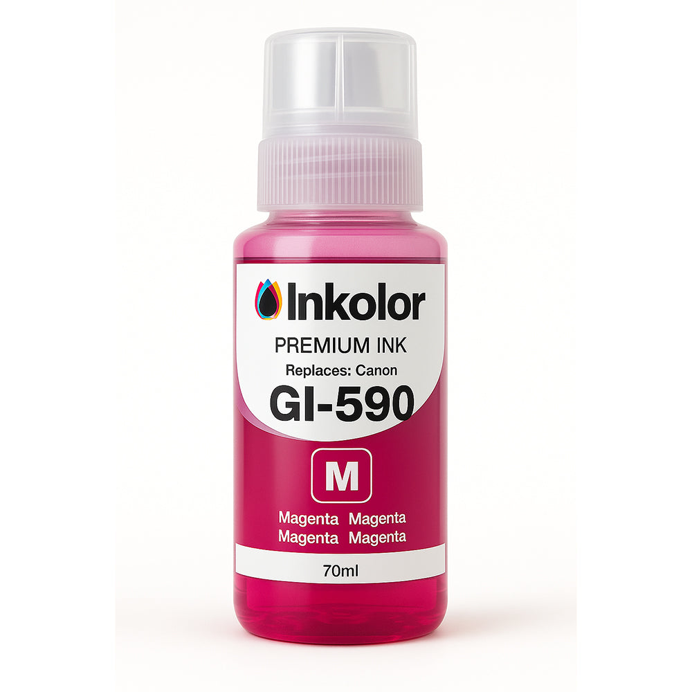 Canon GI-590M kompatible Tintenpatrone Magenta für hochwertige Druckergebnisse mit lebendigen Farben und hoher Kapazität.