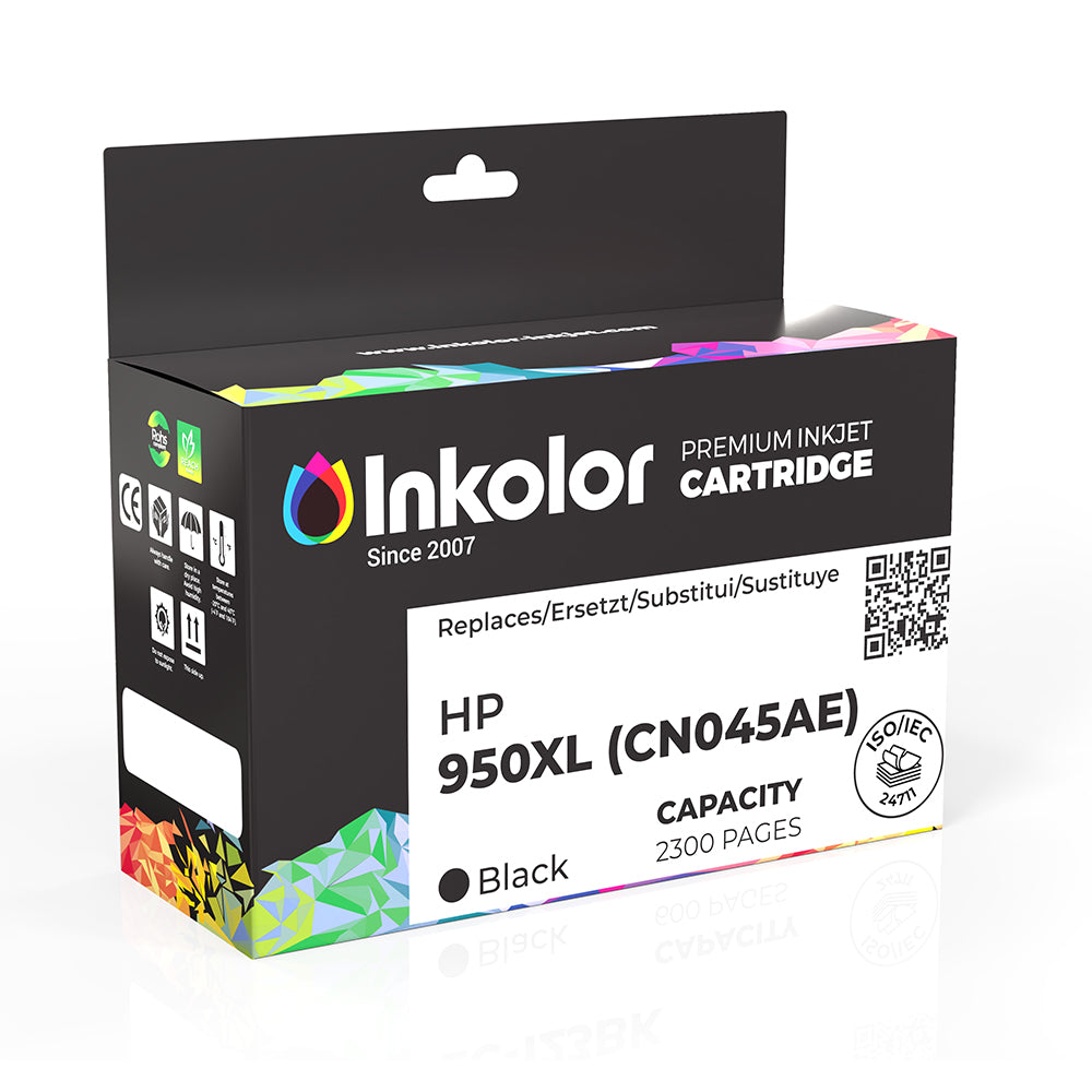 Cartouche d'encre noire compatible HP 950XL CN045AE pour une impression de haute qualité et économique jusqu'à 2300 pages, idéale pour une utilisation au bureau.
