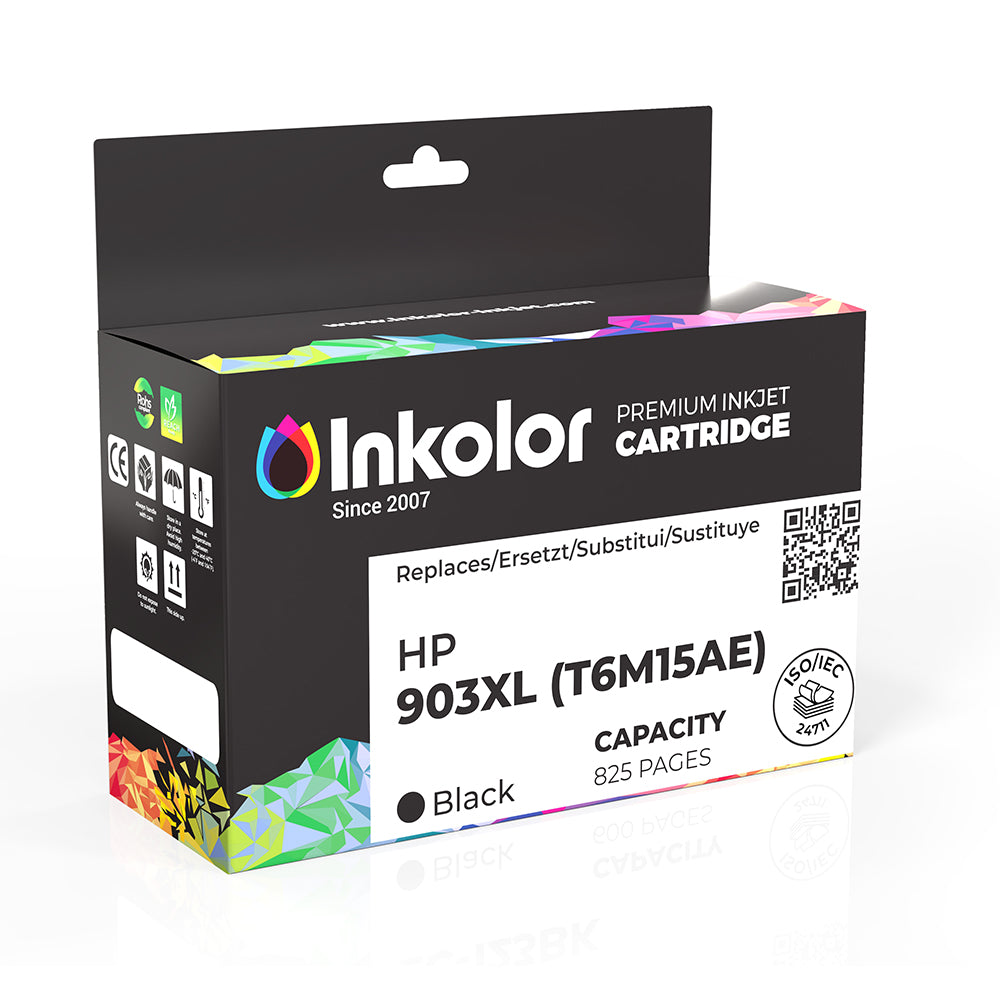 HP 903XL T6M15AE emballage de cartouche d'encre noire compatible avec une capacité de 825 pages.