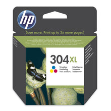 HP 304XL Tricolor Ink Cartridge packaging with butterfly design, offers high-capacity printing for vivid colors and sharp details.